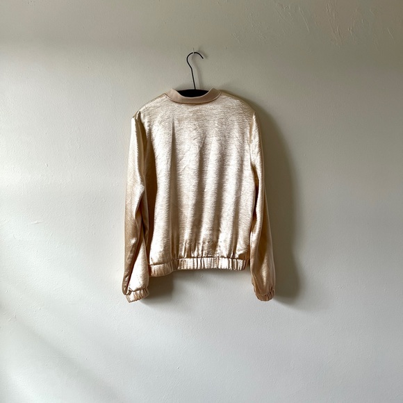Anthropology J.O.A. Gold Silk-look Bomber Zip-up Rockstar Lightweight Jacket L - Picture 3 of 11